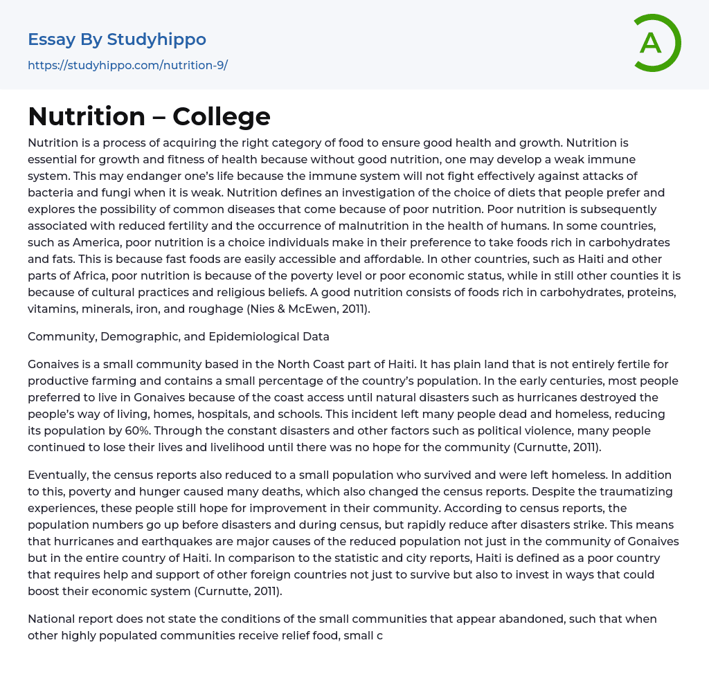 Nutrition – College Essay Example