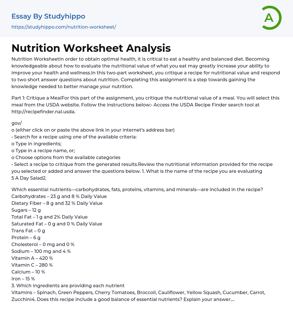 nutrition analysis essay