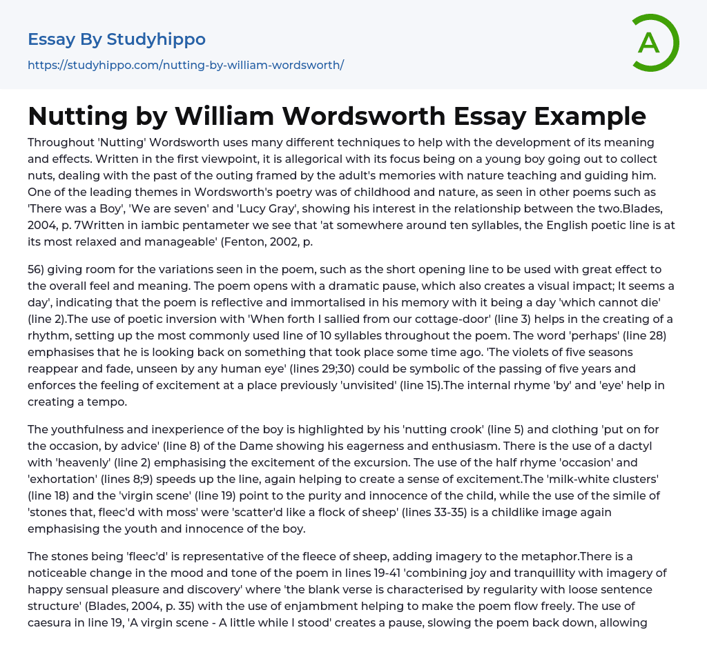 Nutting by William Wordsworth Essay Example