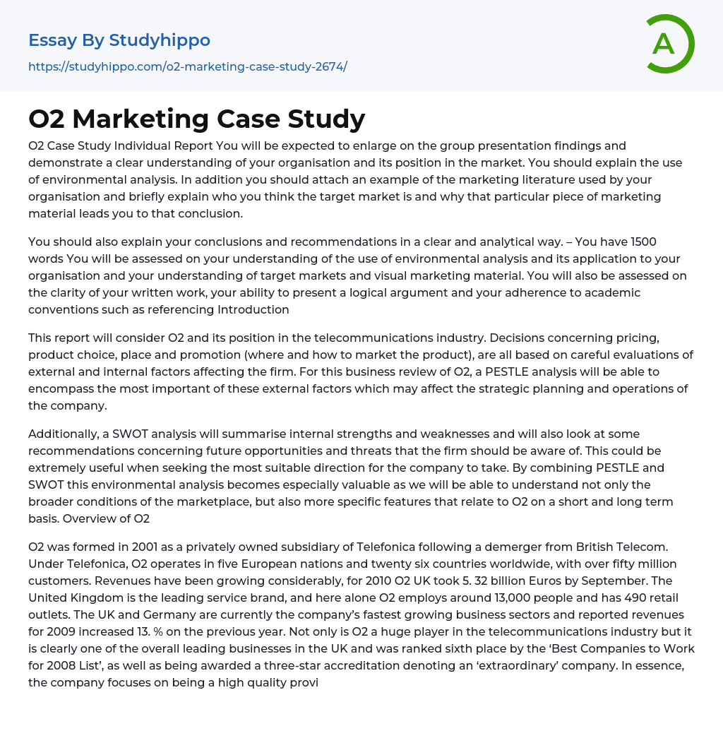 O2 Marketing Case Study Essay Example