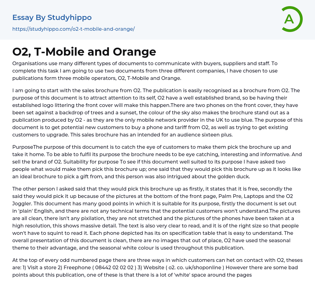 O2, T-Mobile and Orange Essay Example