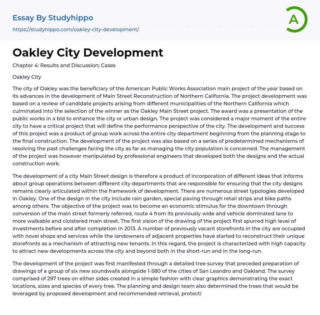 Oakley City Development Essay Example