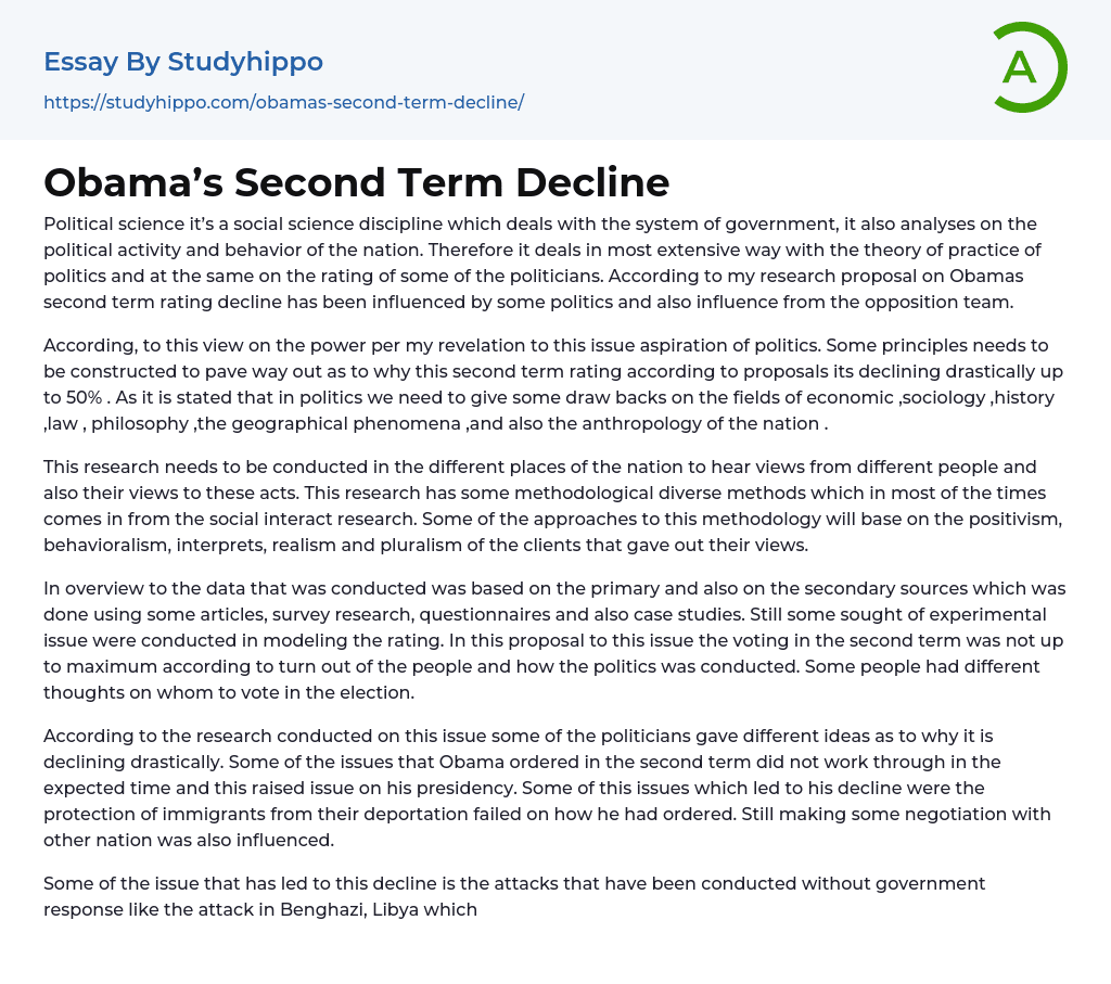 Obama’s Second Term Decline Essay Example