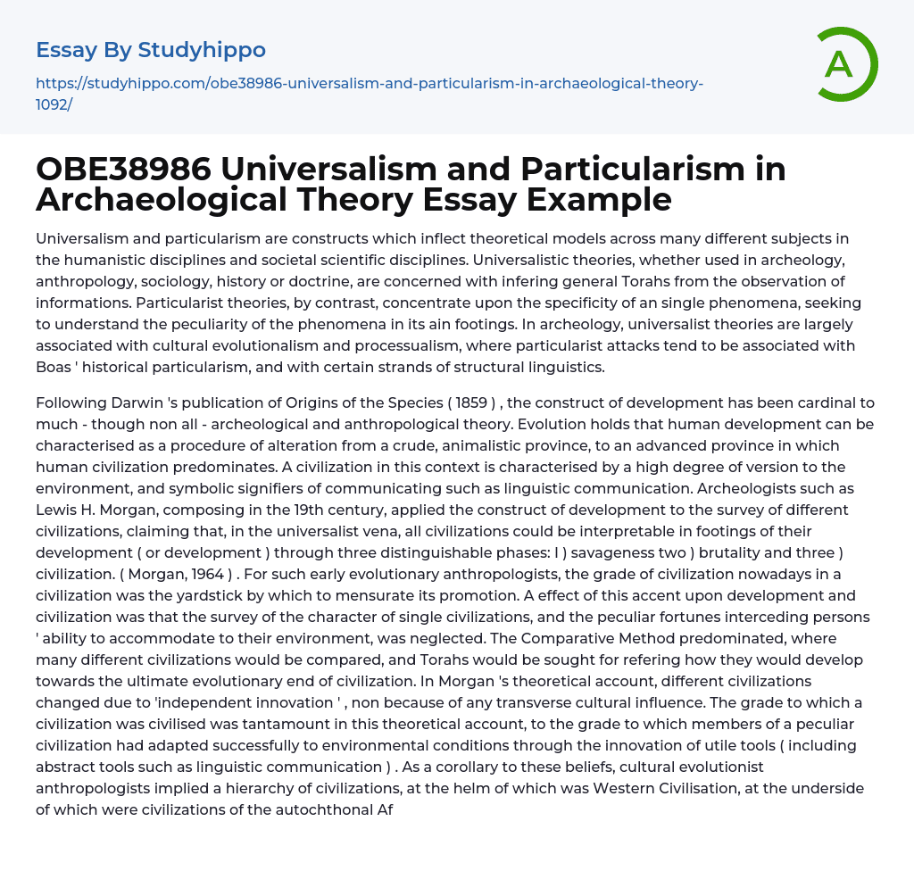 OBE38986 Universalism and Particularism in Archaeological Theory Essay Example