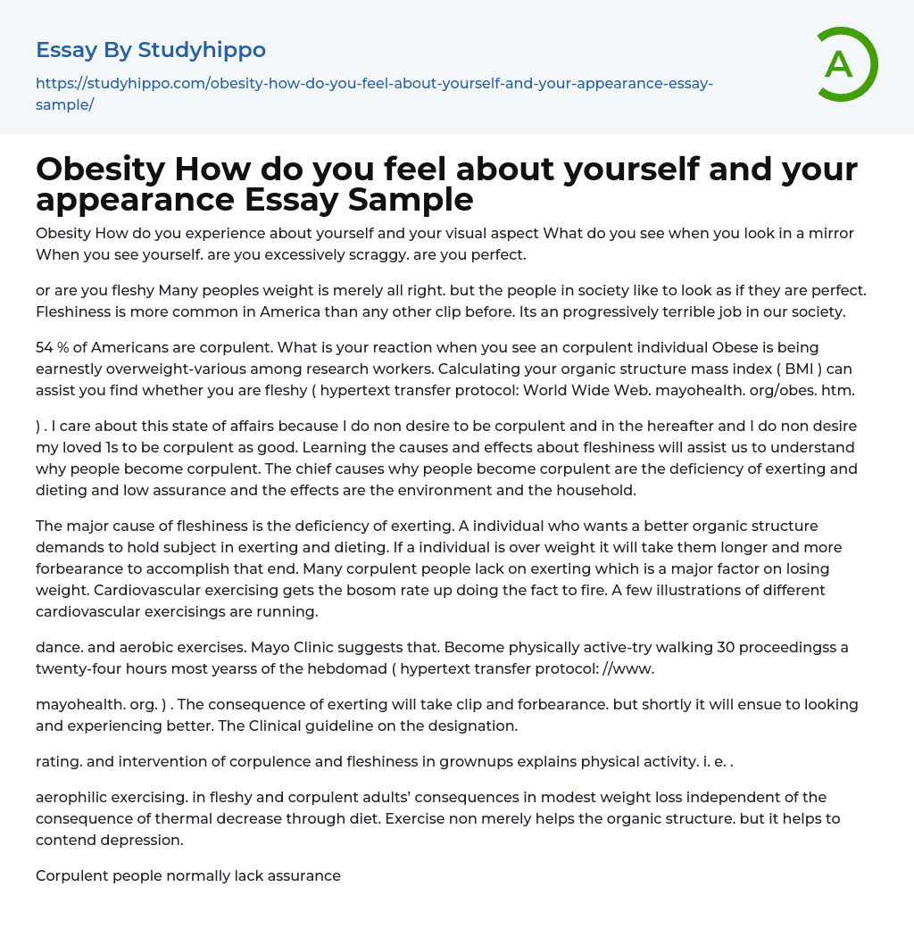 Obesity How do you feel about yourself and your appearance Essay Sample