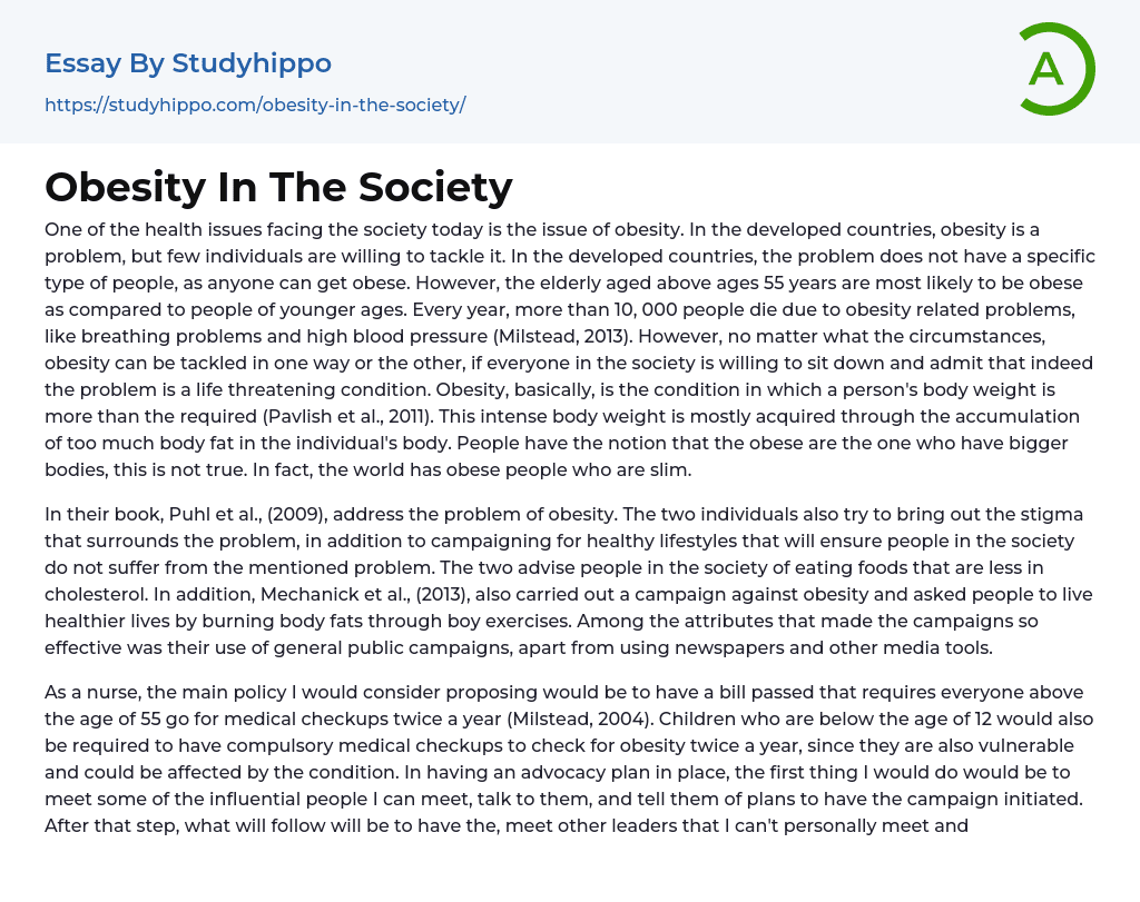 Obesity In The Society Essay Example