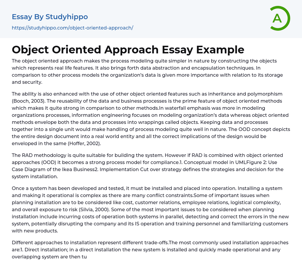 Object Oriented Approach Essay Example