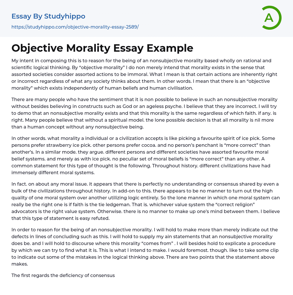 Objective Morality Essay Example