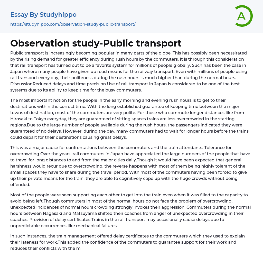 Observation study-Public transport Essay Example