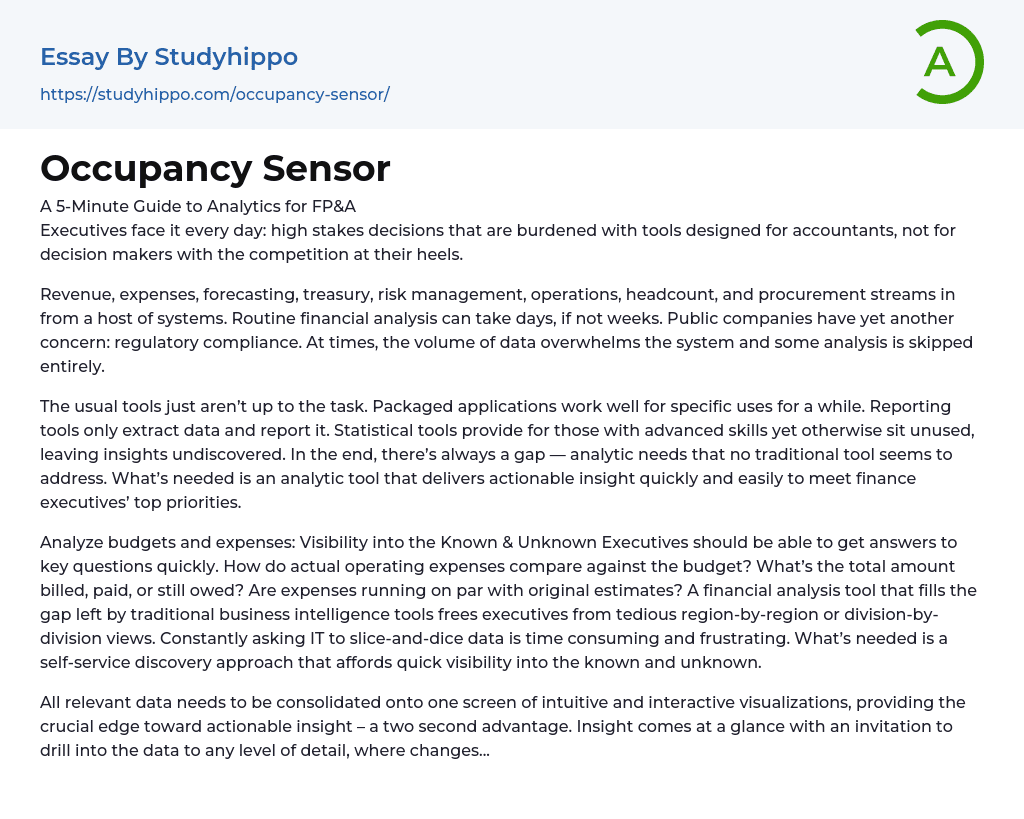Occupancy Sensor Essay Example