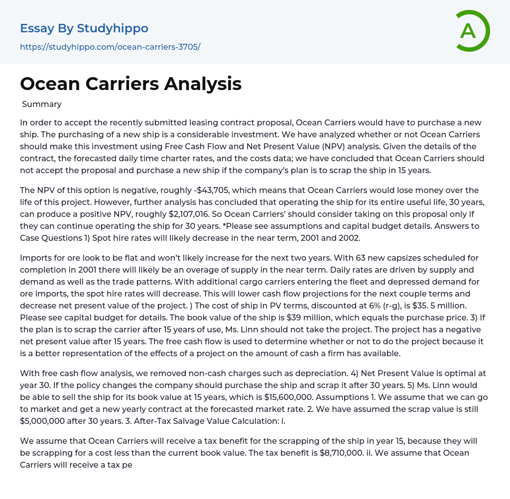 Ocean Carriers Analysis Essay Example
