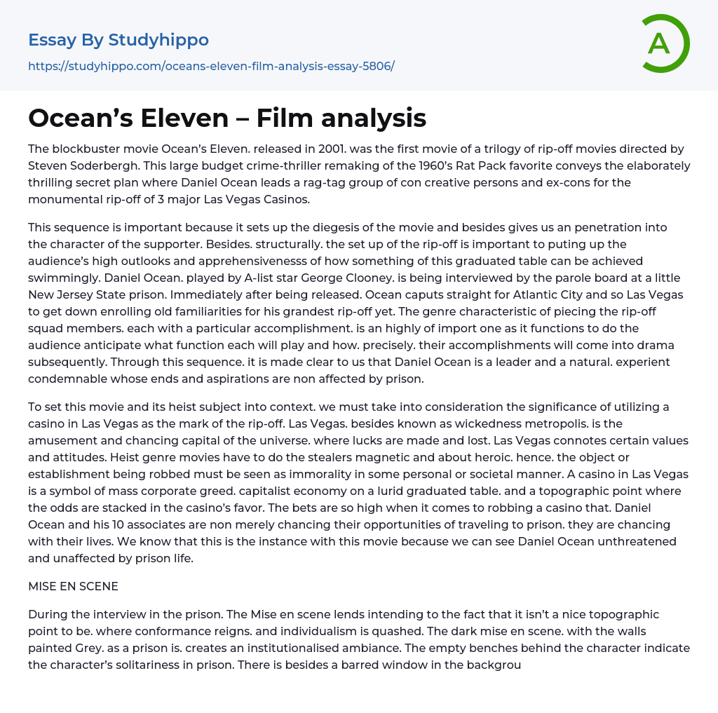 Ocean’s Eleven – Film analysis Essay Example