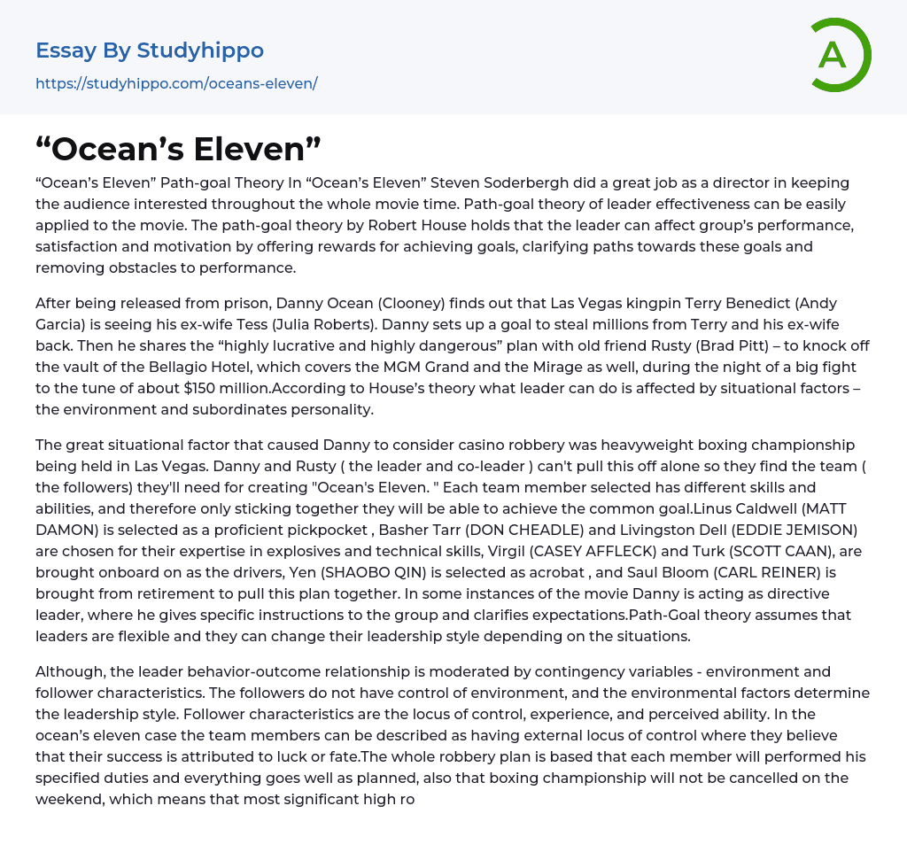 “Ocean’s Eleven” Essay Example