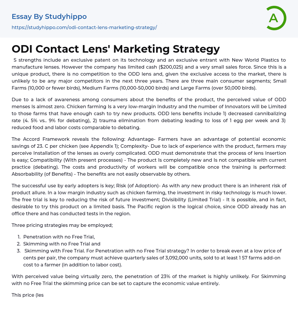 ODI Contact Lens’ Marketing Strategy Essay Example