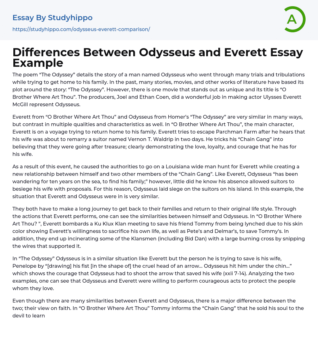 Differences Between Odysseus and Everett Essay Example