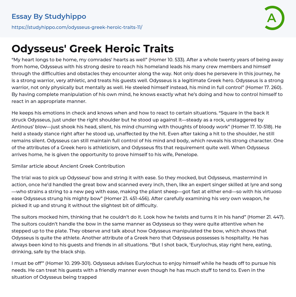 Odysseus’ Greek Heroic Traits Essay Example
