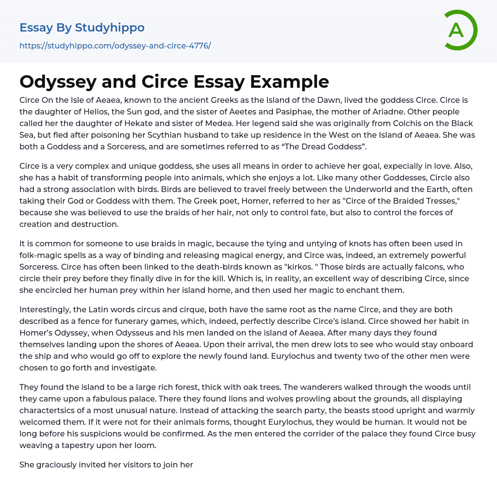 Odyssey and Circe Essay Example