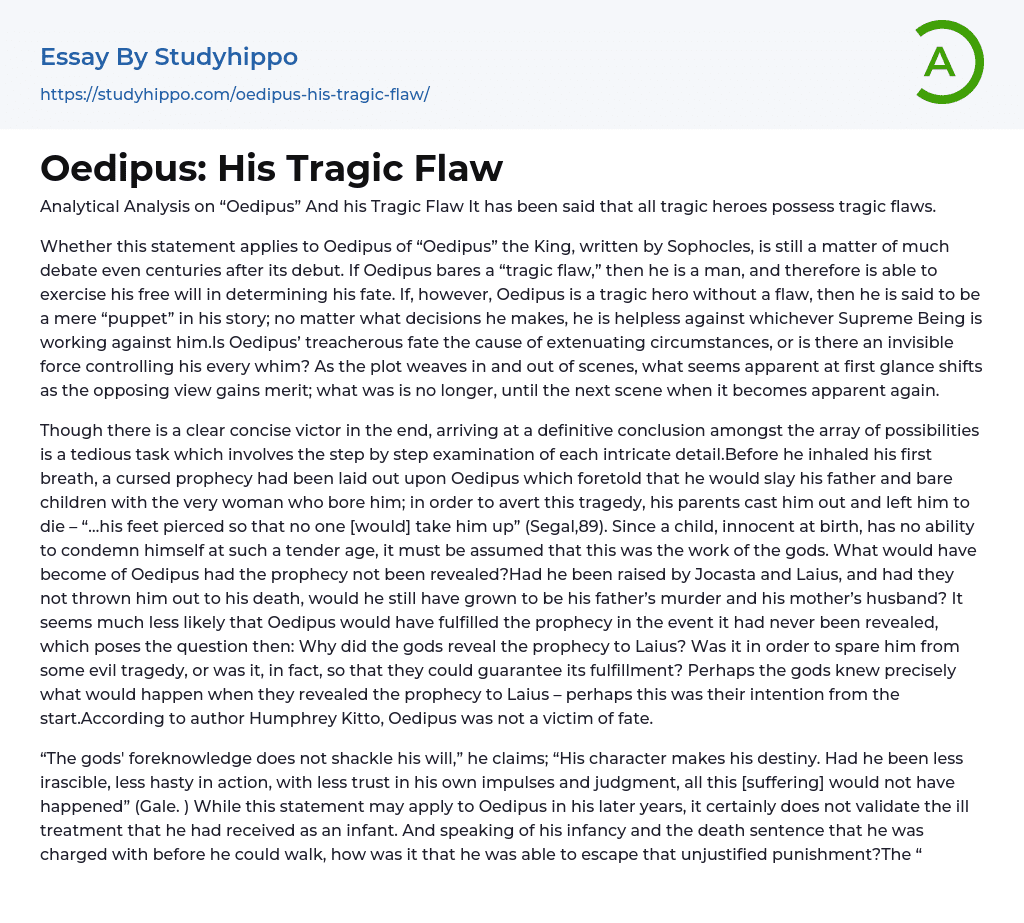 Oedipus His Tragic Flaw Essay Example StudyHippo