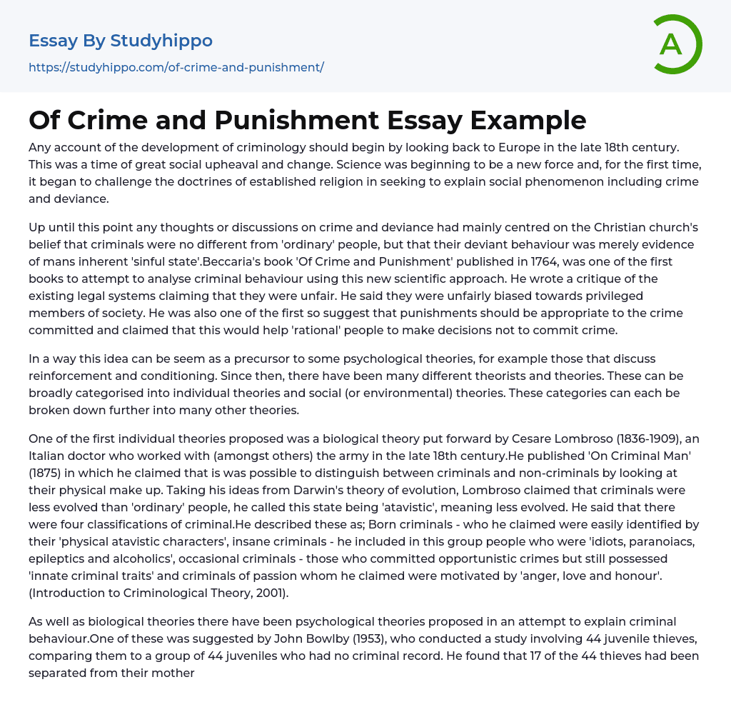 write an essay on crime and punishment