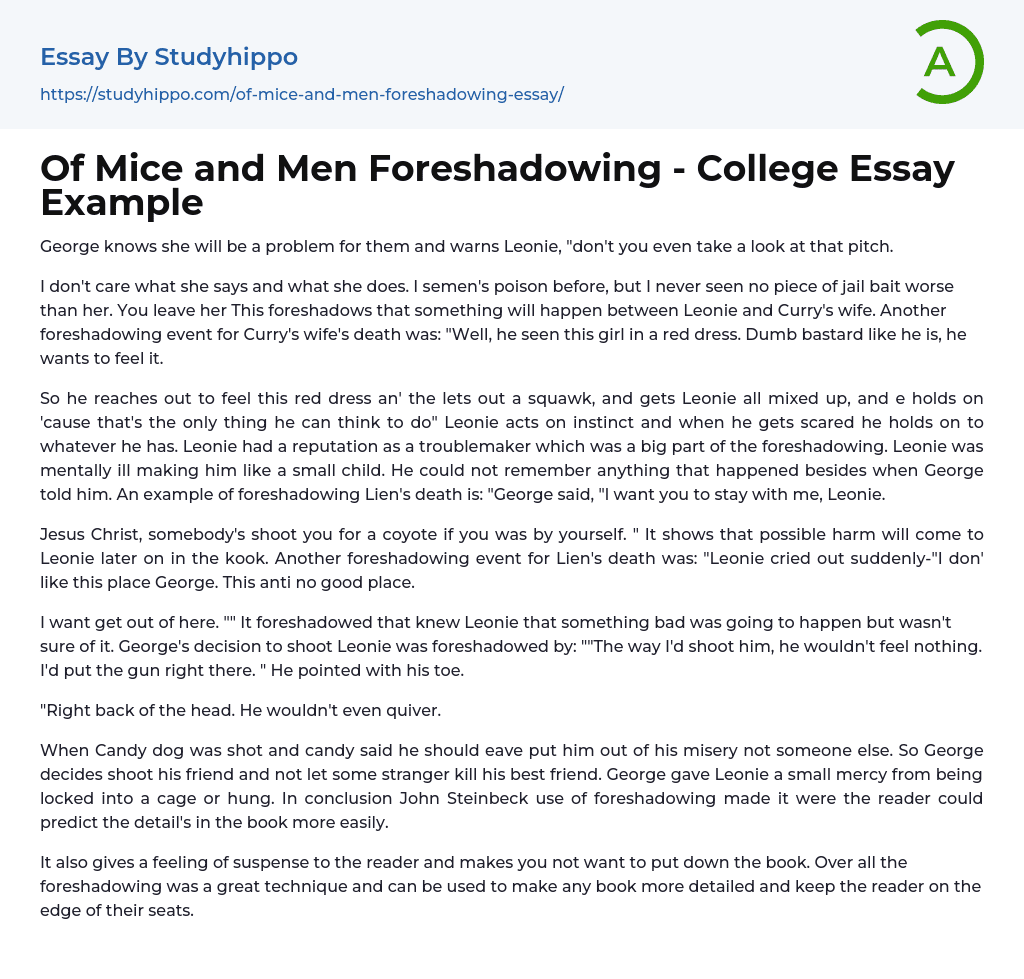 Of Mice and Men Foreshadowing – College Essay Example