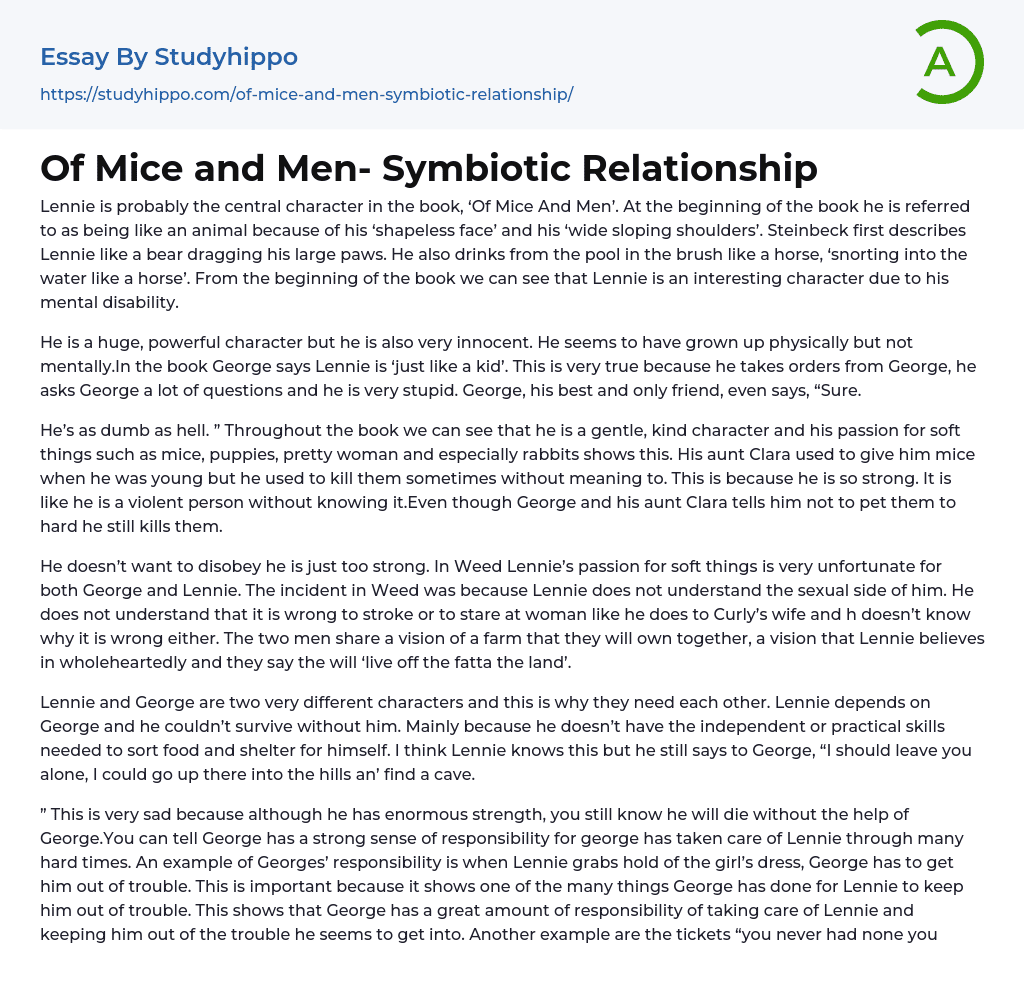Of Mice and Men- Symbiotic Relationship Essay Example