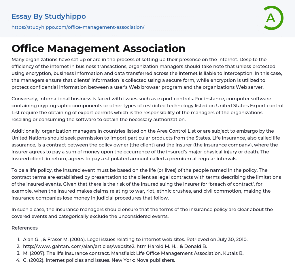 Office Management Association Essay Example