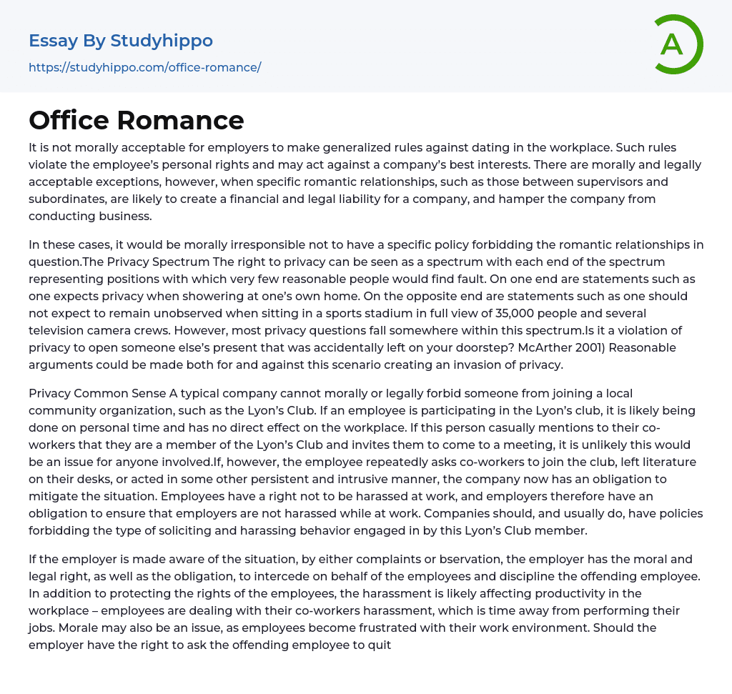 Office Romance Essay Example