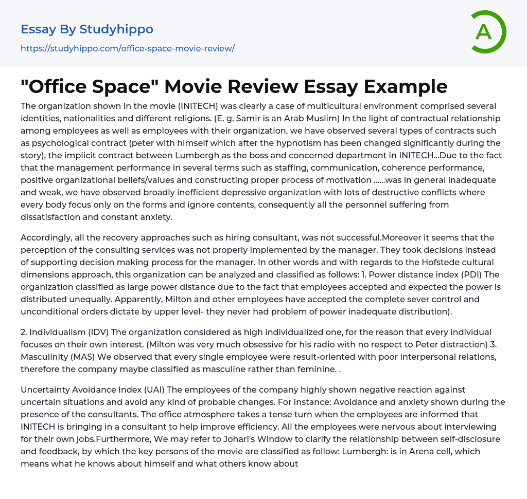 “Office Space” Movie Review Essay Example