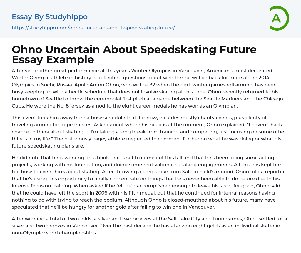 Ohno Uncertain About Speedskating Future Essay Example