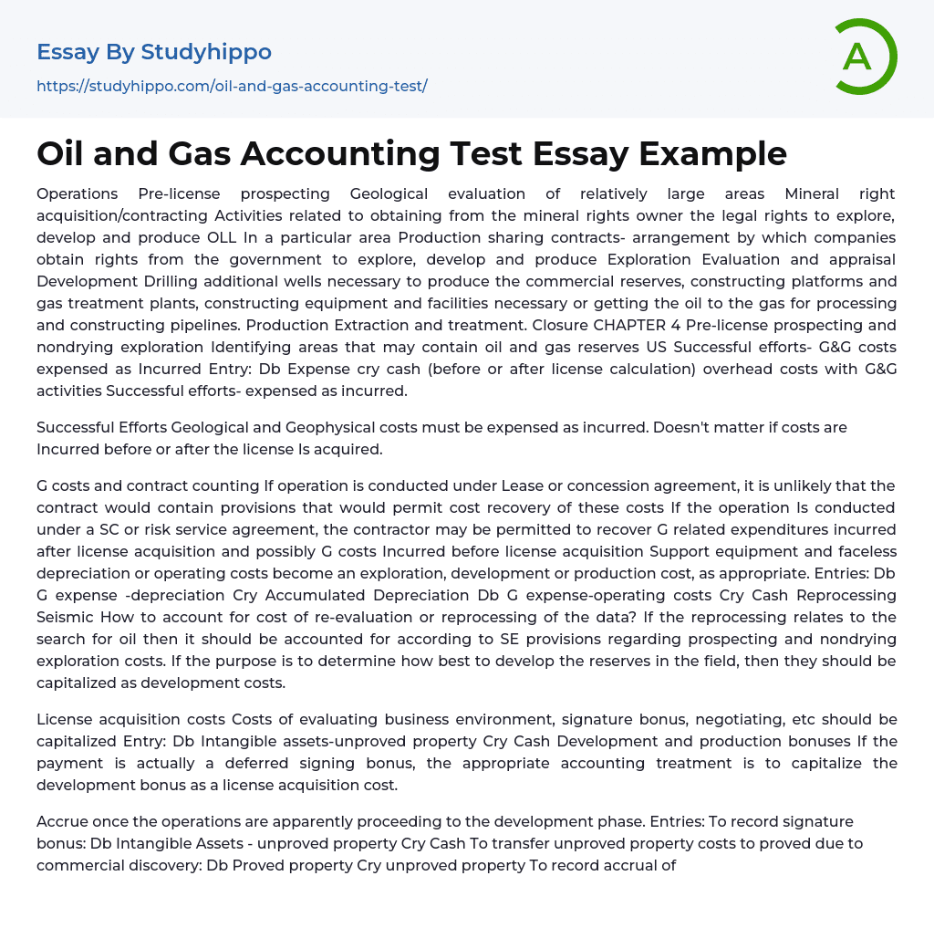 Oil and Gas Accounting Test Essay Example
