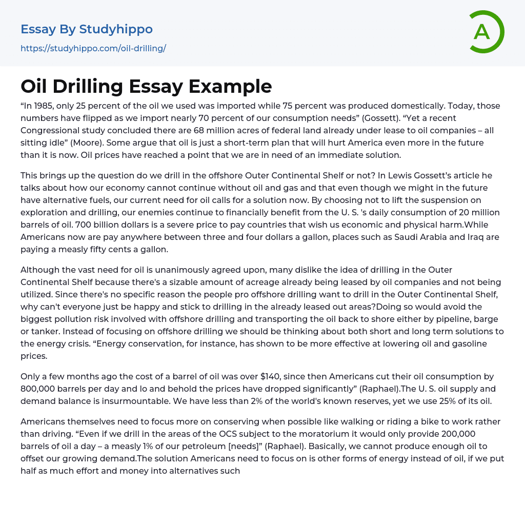 Oil Drilling Essay Example