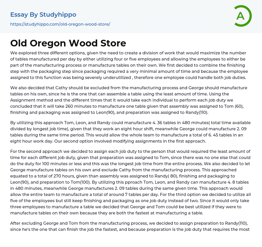 Old Oregon Wood Store Essay Example