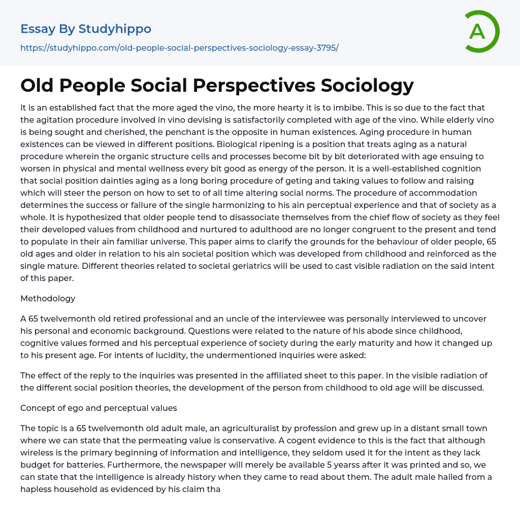 Old People Social Perspectives Sociology Essay Example