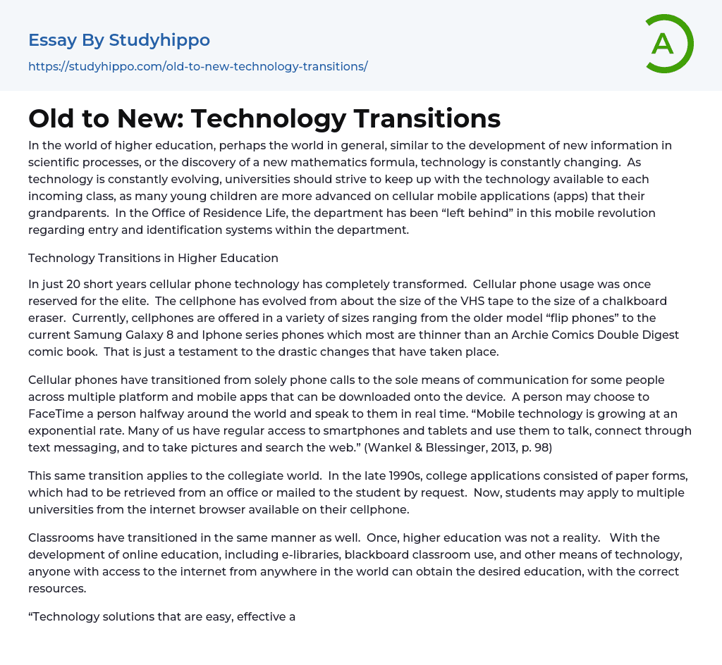 Old to New: Technology Transitions Essay Example