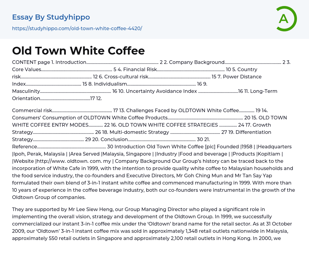 Old Town White Coffee Essay Example