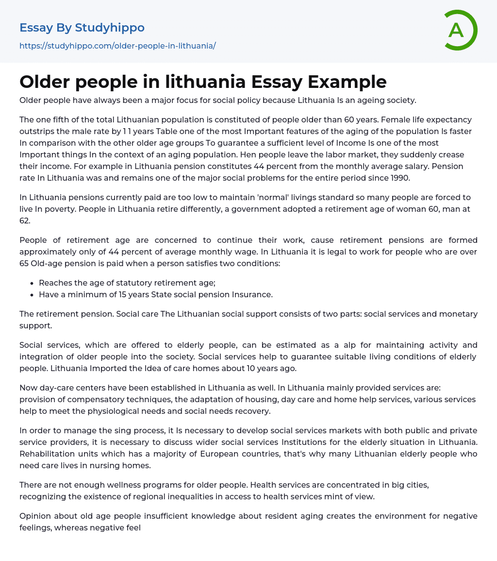 Older people in lithuania Essay Example