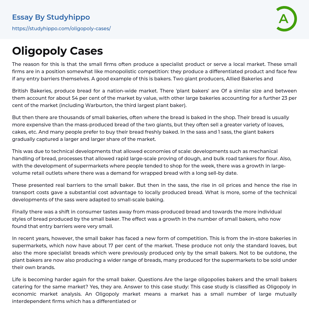 Oligopoly Cases Essay Example