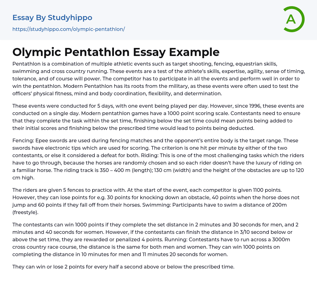 Olympic Pentathlon Essay Example