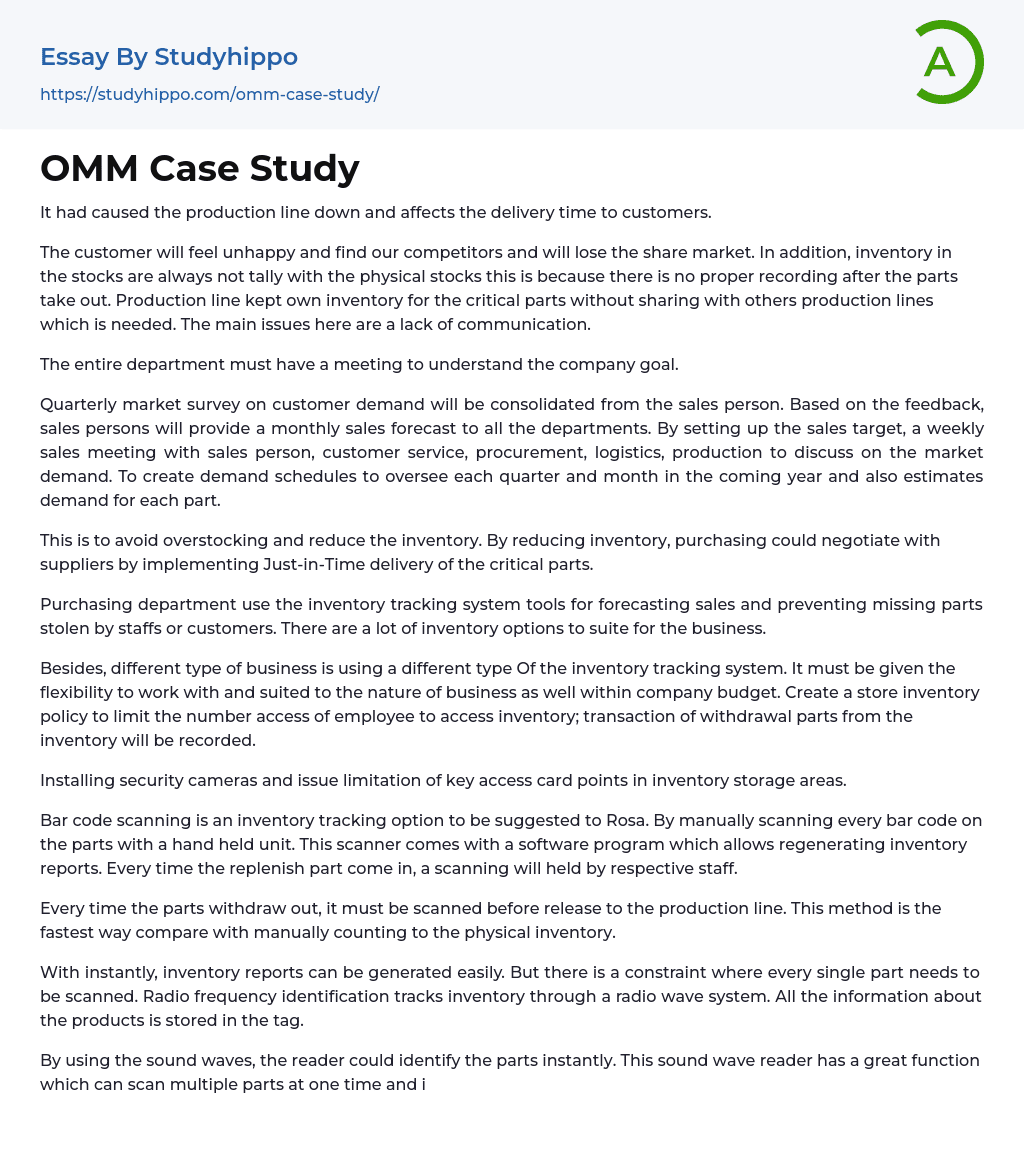 OMM Case Study Essay Example