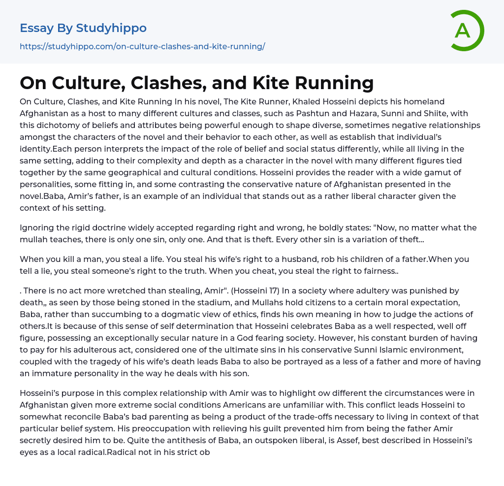 On Culture, Clashes, and Kite Running Essay Example