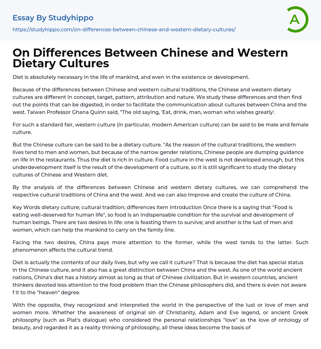 On Differences Between Chinese and Western Dietary Cultures Essay Example