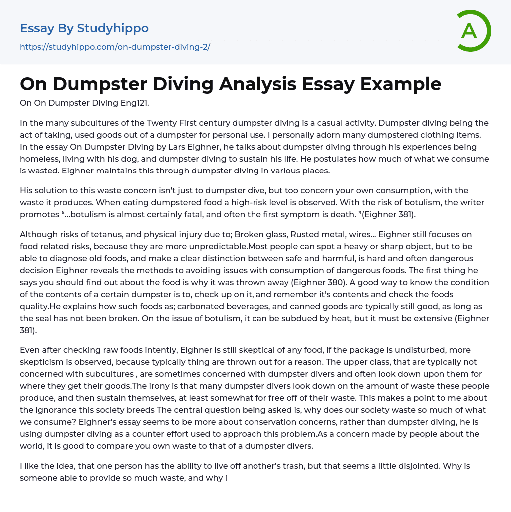 rhetorical analysis essay on dumpster diving