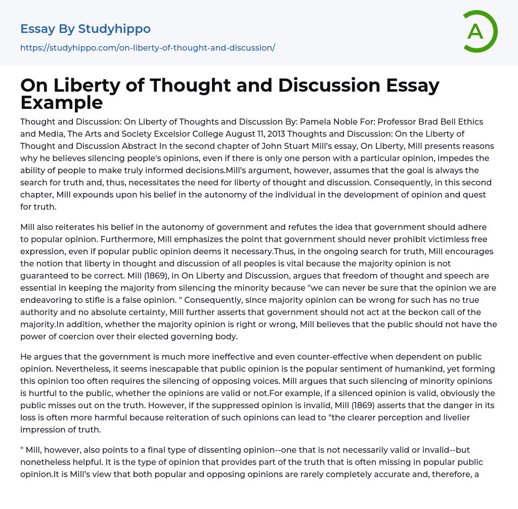 On Liberty of Thought and Discussion Essay Example