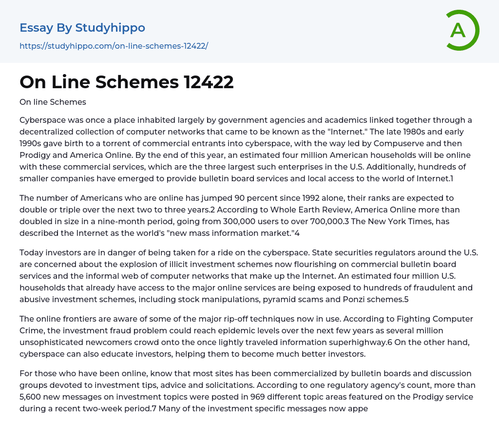 On Line Schemes 12422 Essay Example