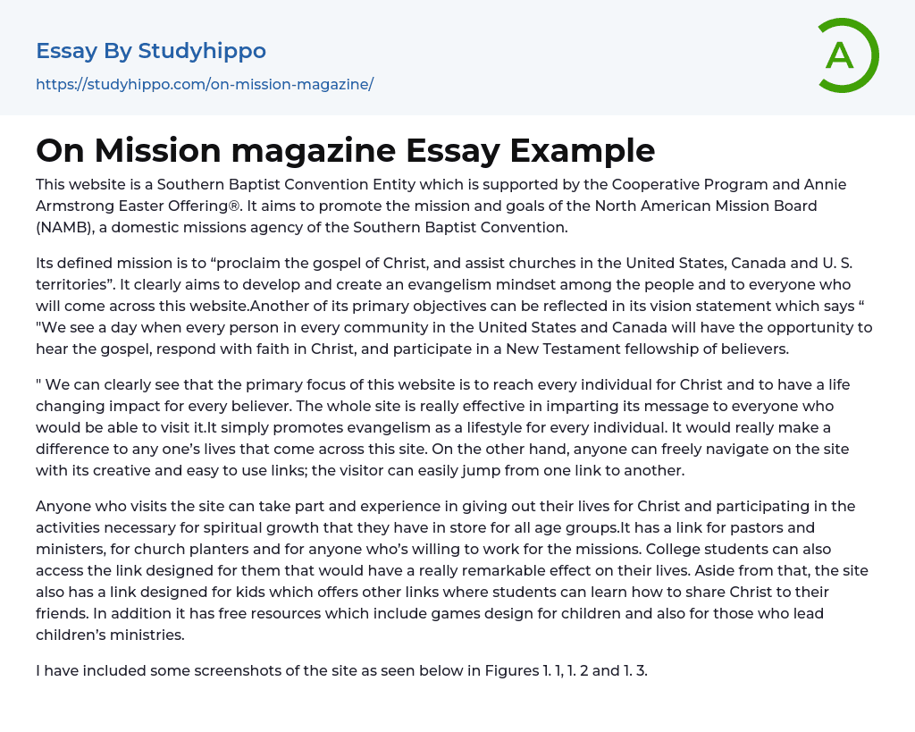 On Mission magazine Essay Example