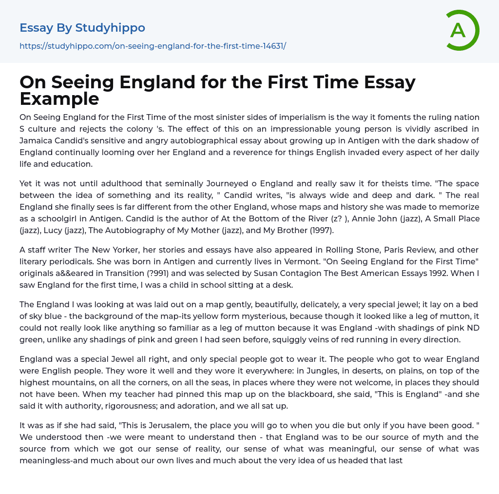On Seeing England for the First Time Essay Example