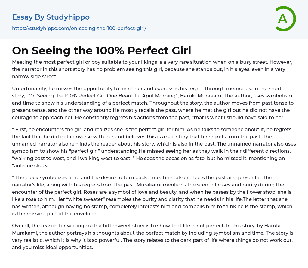 On Seeing the 100% Perfect Girl Essay Example
