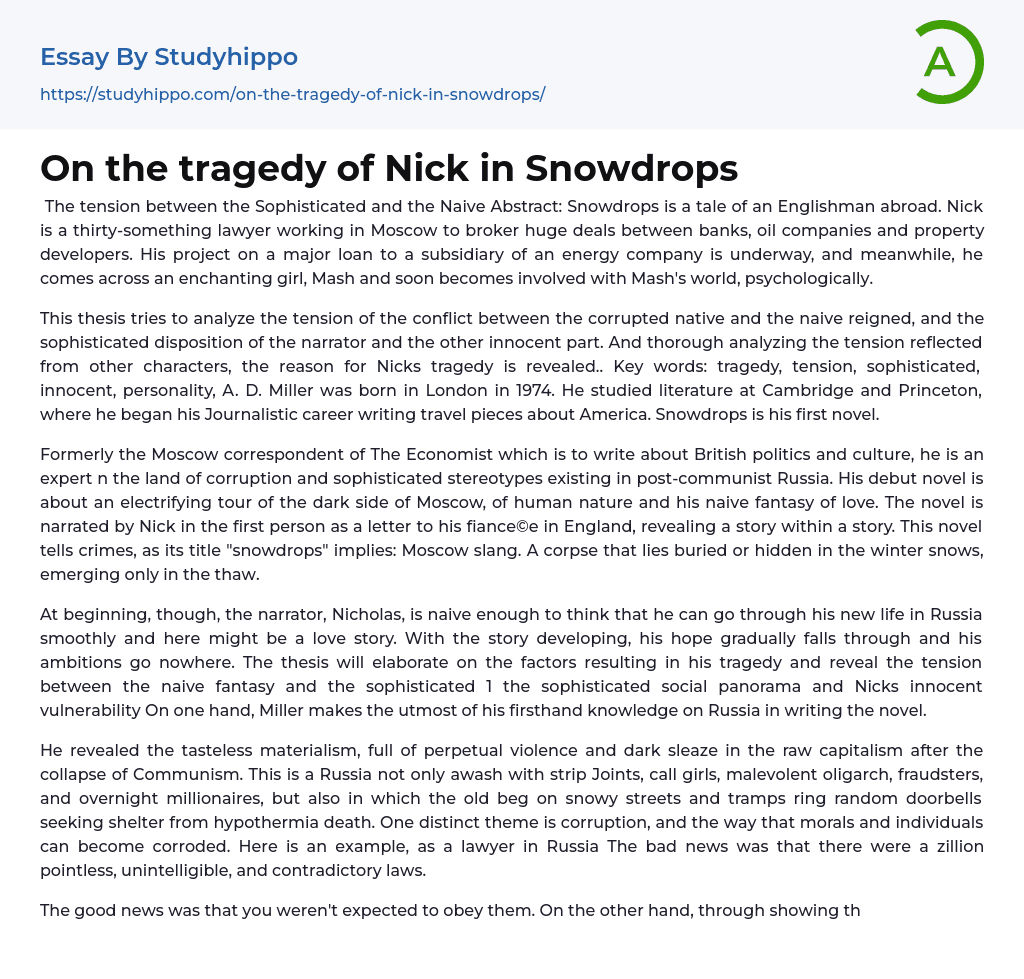 On the tragedy of Nick in Snowdrops Essay Example