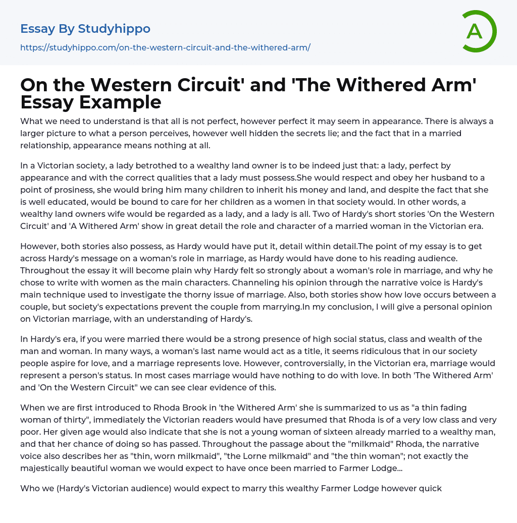 On the Western Circuit’ and ‘The Withered Arm’ Essay Example