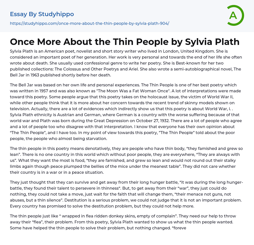 Once More About the Thin People by Sylvia Plath Essay Example